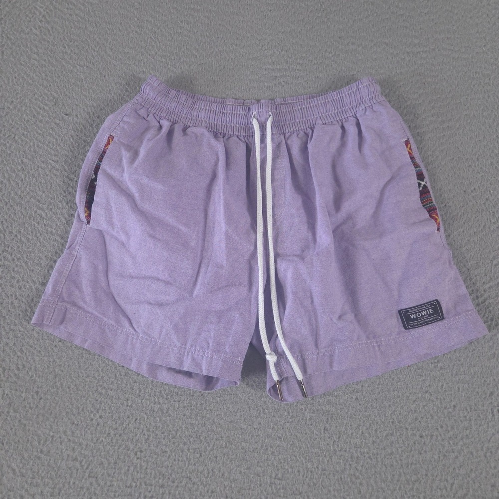 Wowie Shorts Men M Purple Patterned Trim Elastic Waist Drawstring Tetoron Cotton